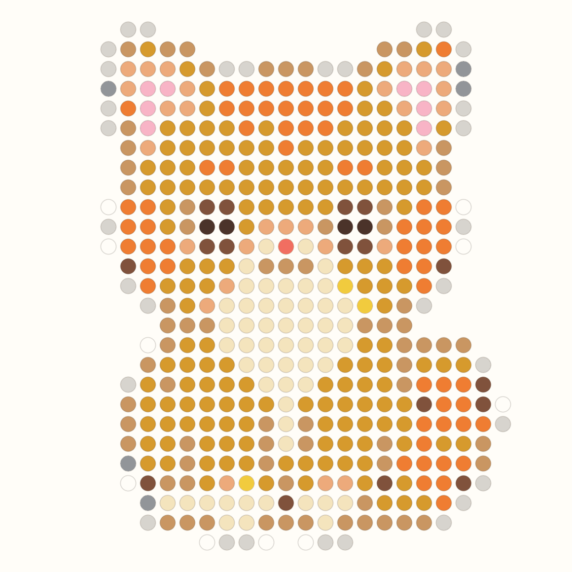 29 by 29 orange cat bead pattern generated with a maximum of 14 colors