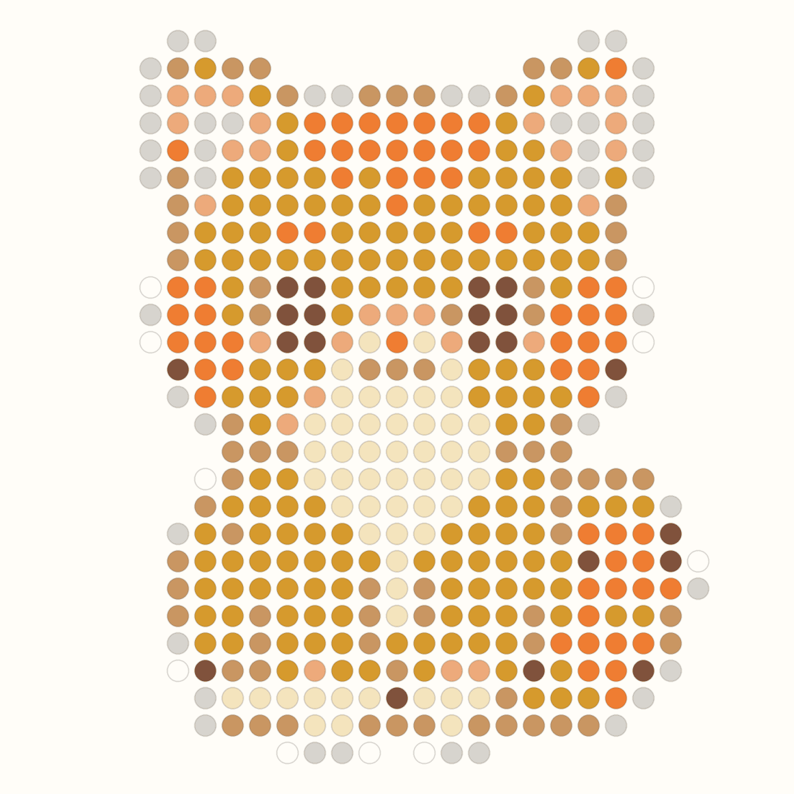 29 by 29 orange cat bead pattern generated with a maximum of 8 colors