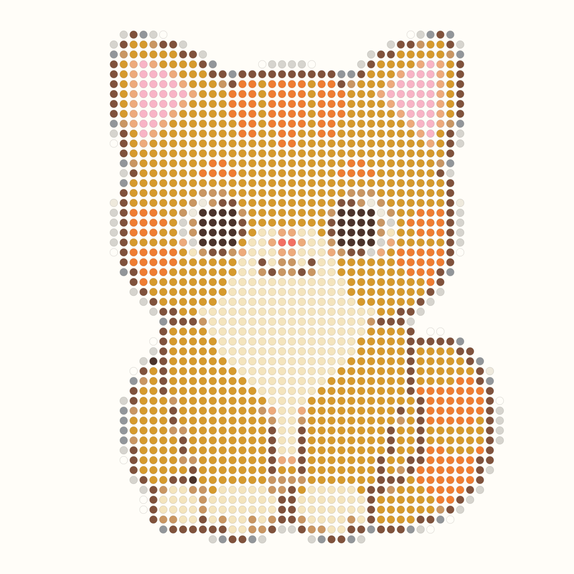 58 by 58 orange cat bead pattern generated with a verified generic palette
