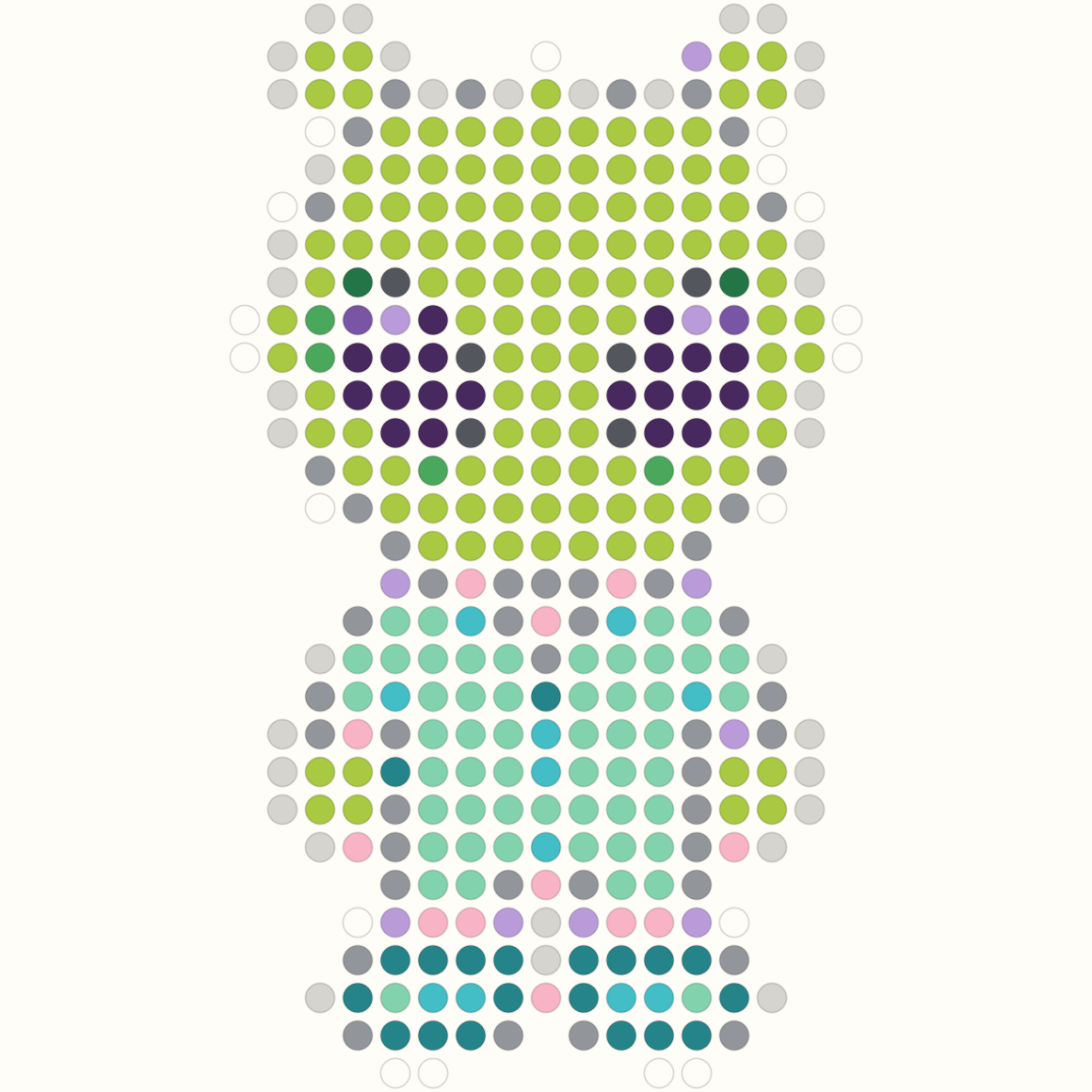 29 by 29 alien Perler bead pattern with green head and dark eyes