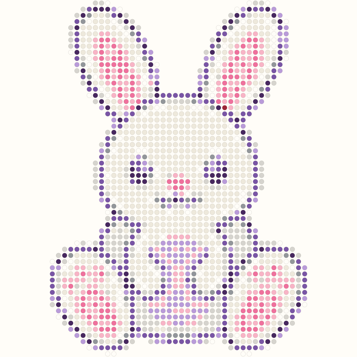 58 by 58 bunny Perler bead pattern with white body and pink details