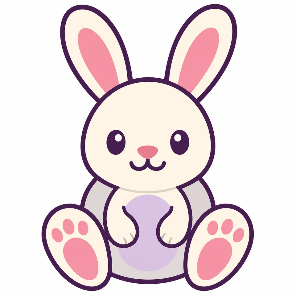 Seated white bunny source artwork with pink ears and paw pads