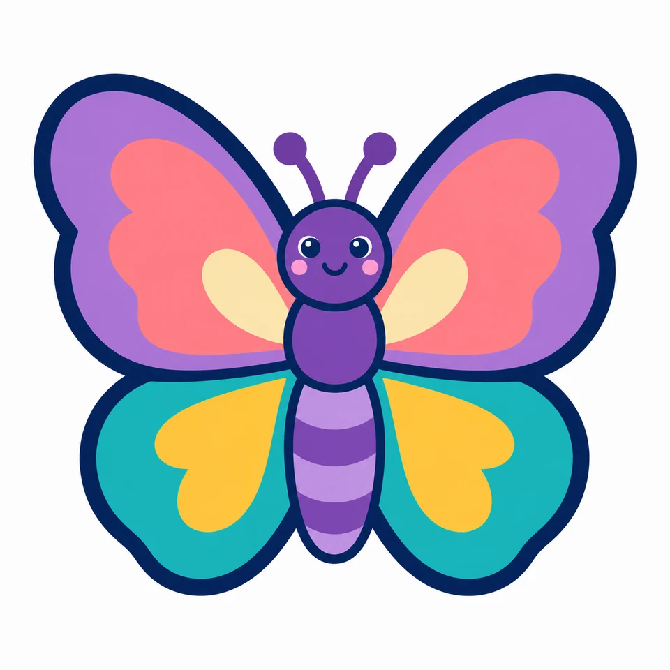 Colorful butterfly source artwork with pink aqua and purple wings