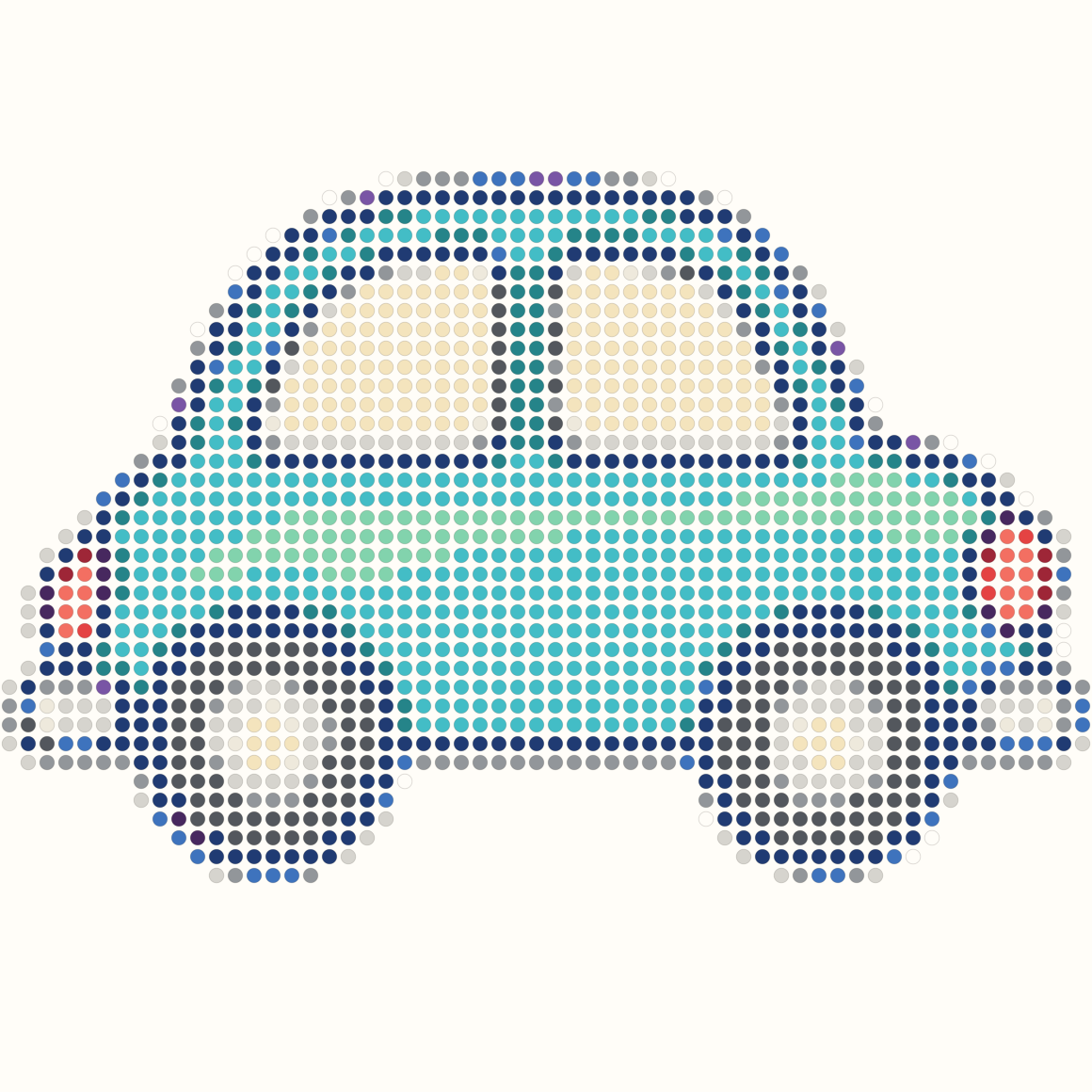 58 by 58 car Perler bead pattern with teal body and navy outline