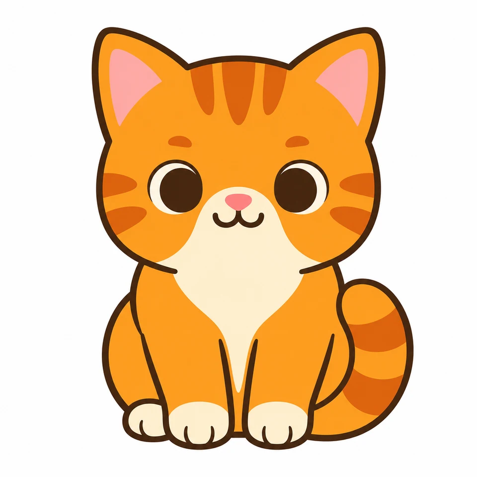 Orange tabby kitten source artwork with curled striped tail