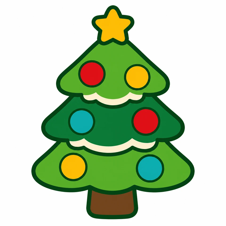 Decorated green Christmas tree source artwork with gold star