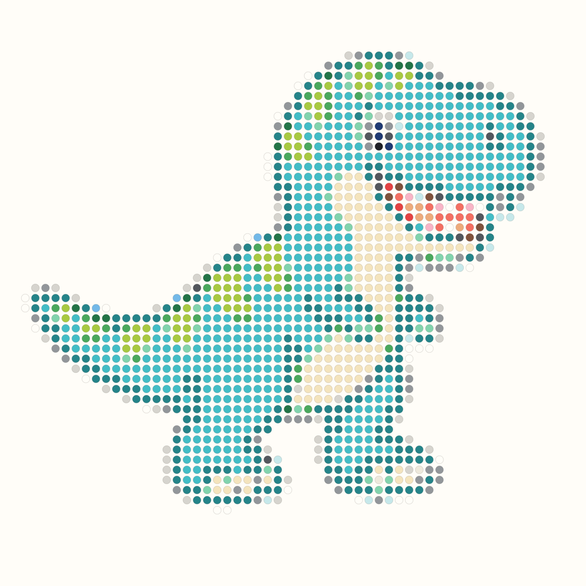 58 by 58 dinosaur Perler bead pattern with teal body and white teeth