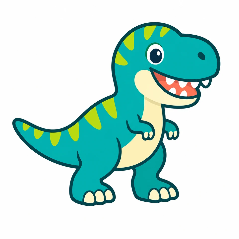 Cute teal Tyrannosaurus source artwork with lime markings