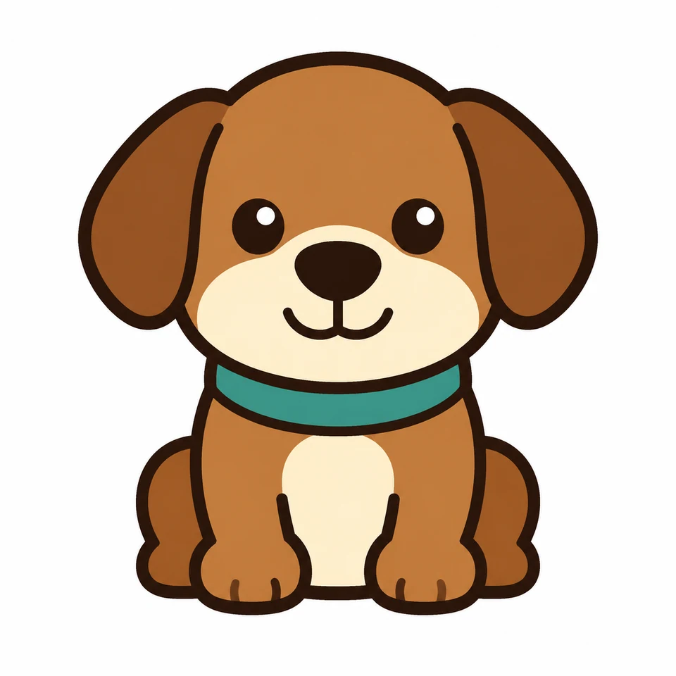 Cute brown puppy source artwork with floppy ears and a teal collar