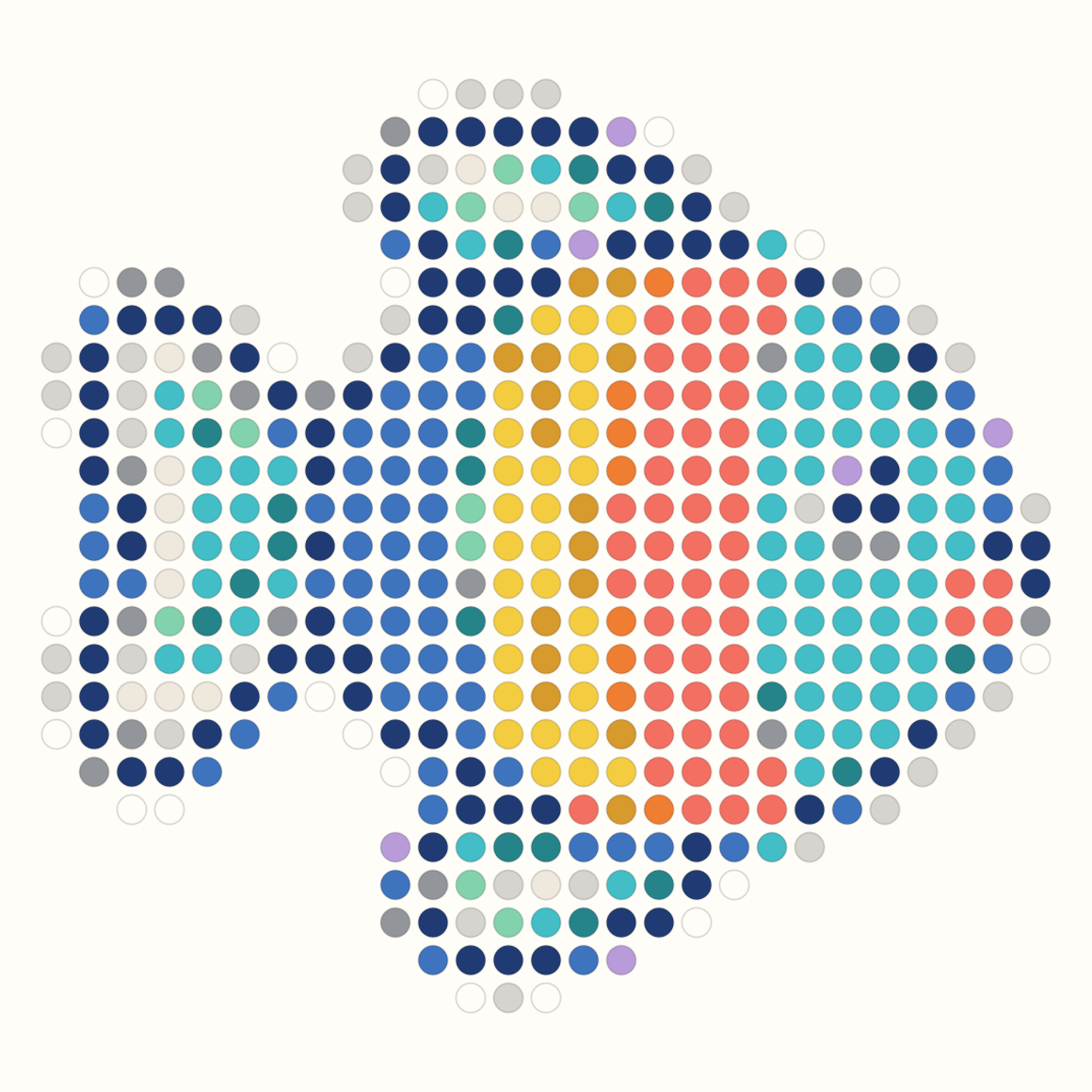 29 by 29 striped fish Perler bead pattern in blue coral and orange