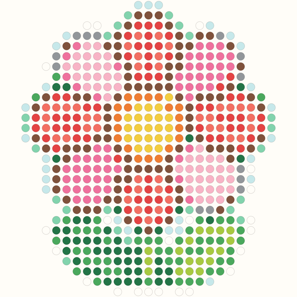 29 by 29 flower Perler bead pattern with coral petals and green stem