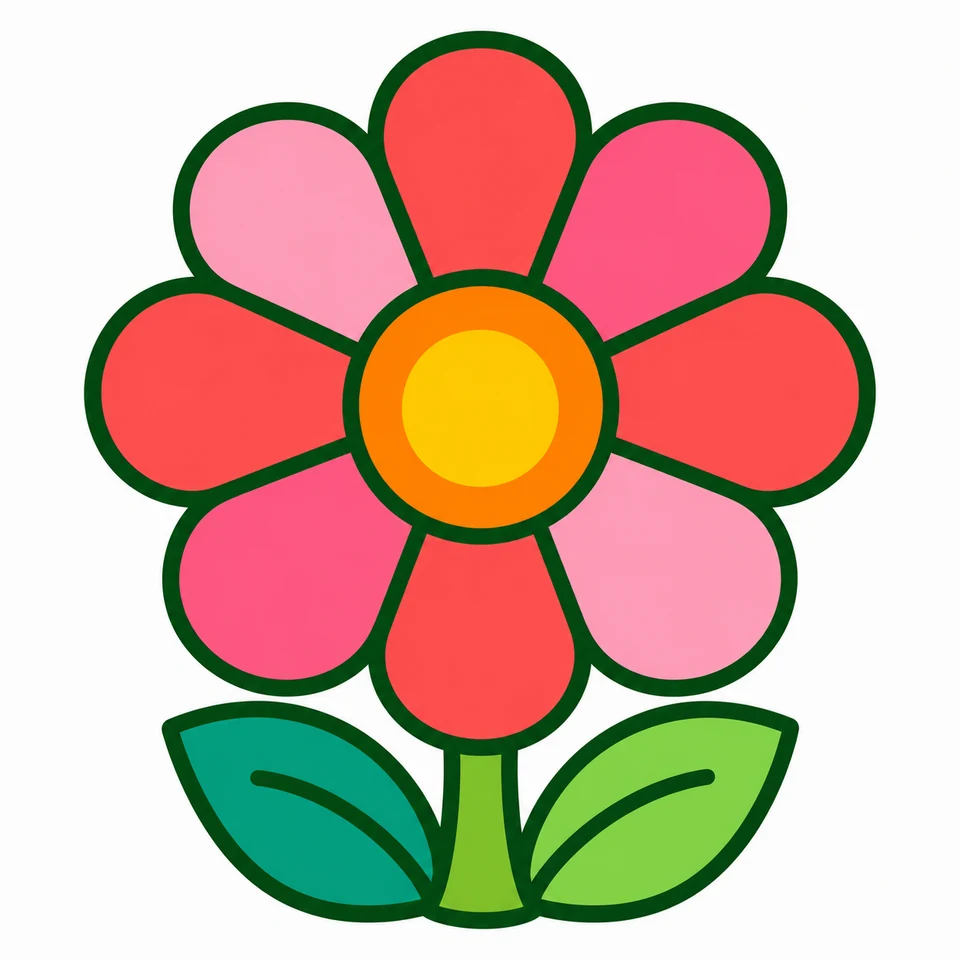 Coral flower source artwork with yellow center and green leaves