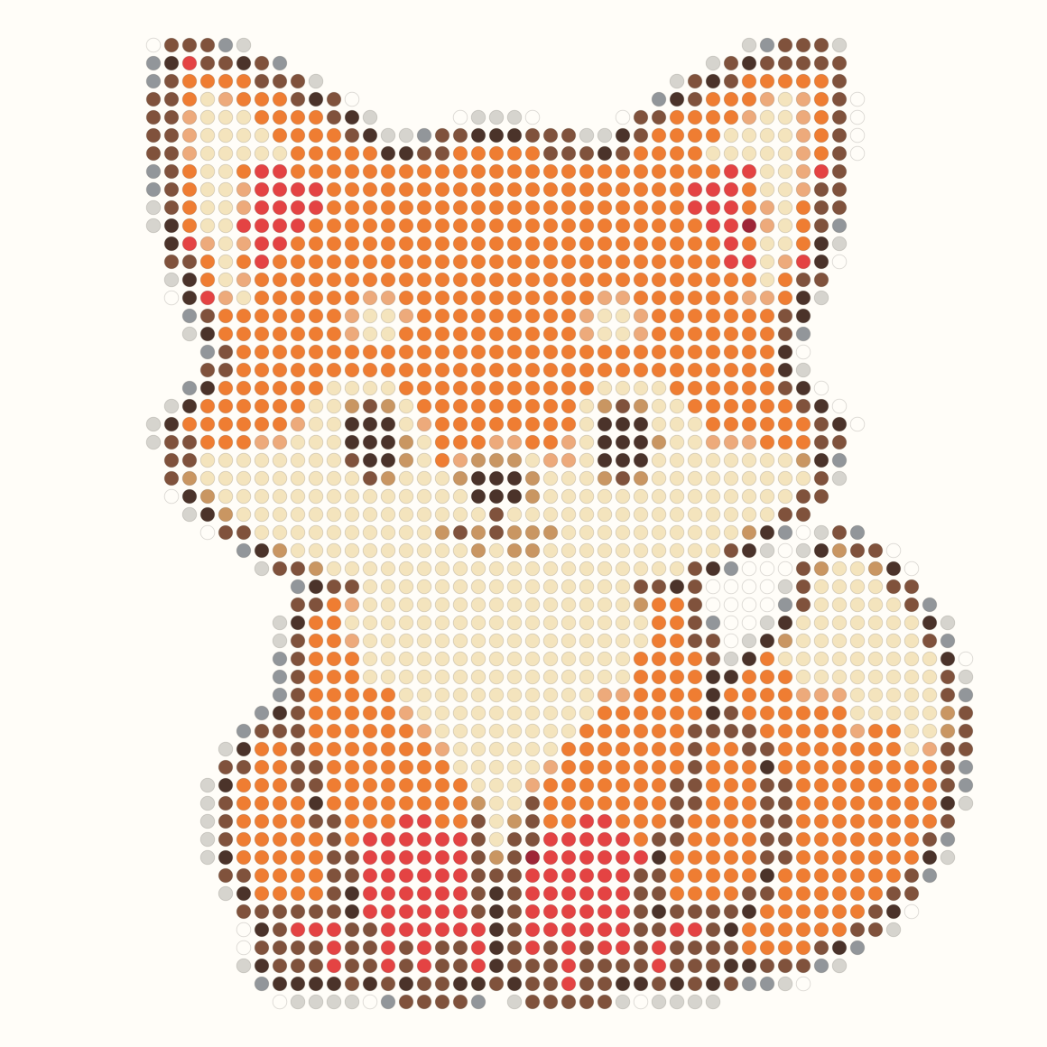 58 by 58 fox Perler bead pattern with orange coat and white tail tip