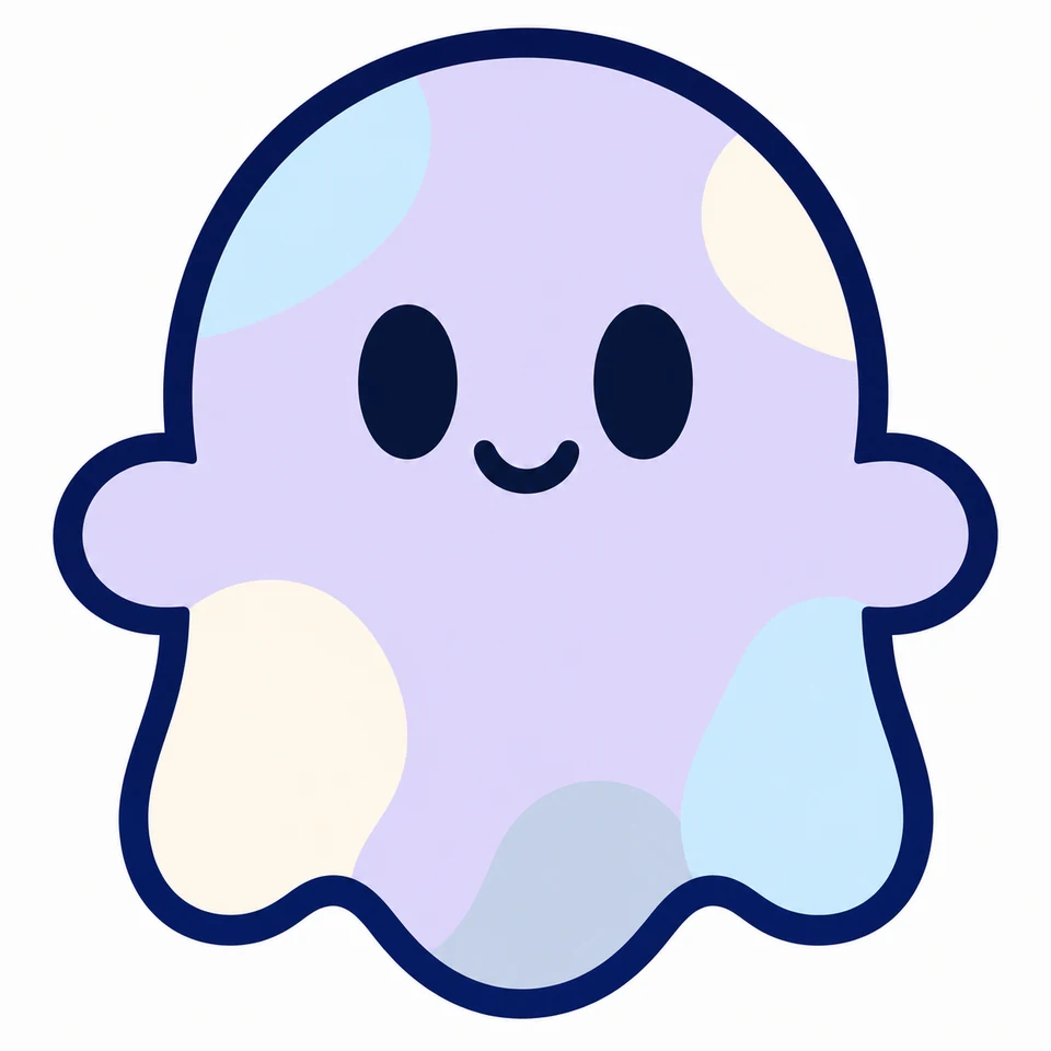 Friendly lavender ghost source artwork with a small smile