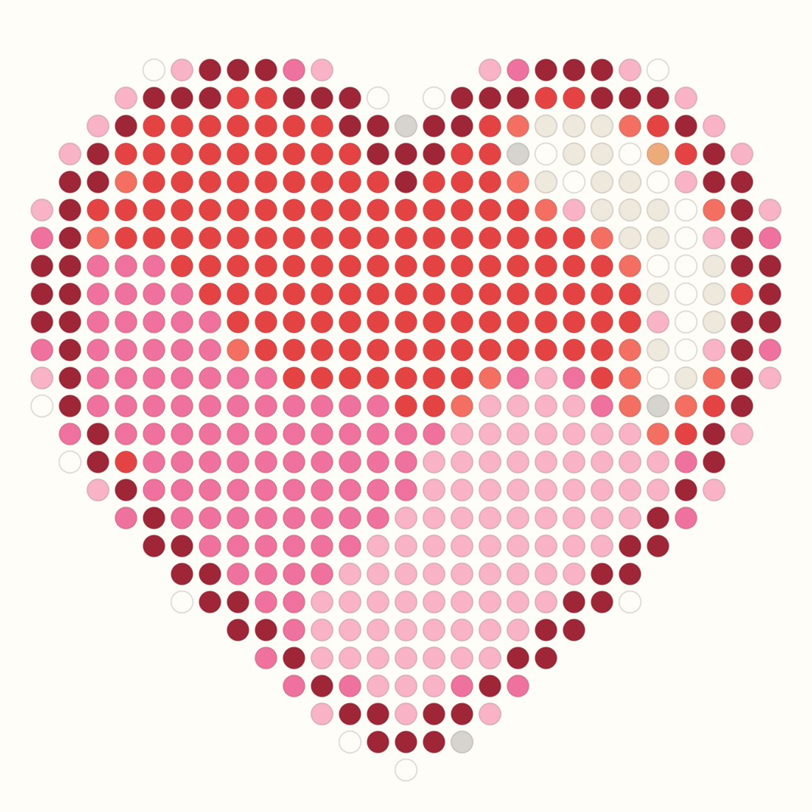 29 by 29 heart Perler bead pattern with pink and red beads