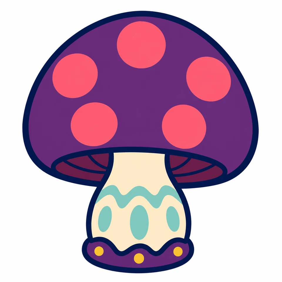 Purple fantasy mushroom source artwork with coral spots