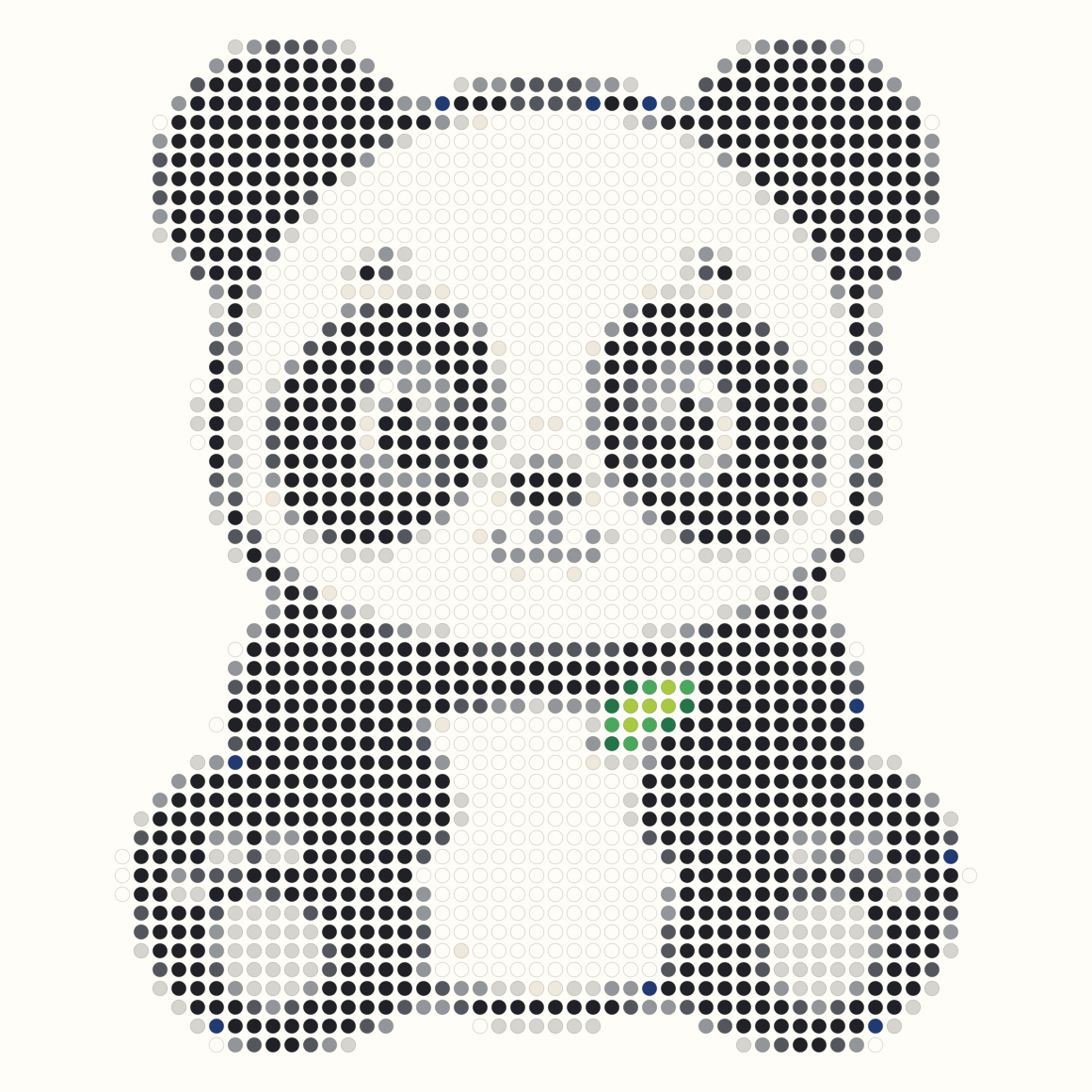 58 by 58 panda Perler bead pattern in black white and green