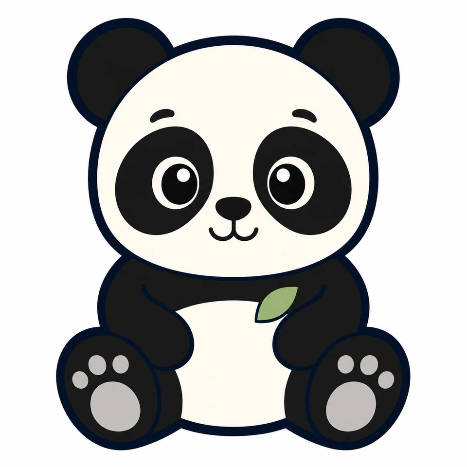 Seated panda source artwork with black paw pads and green accent