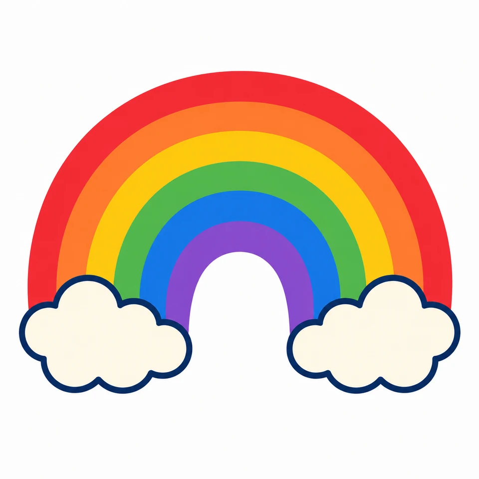 Five color rainbow source artwork with white clouds