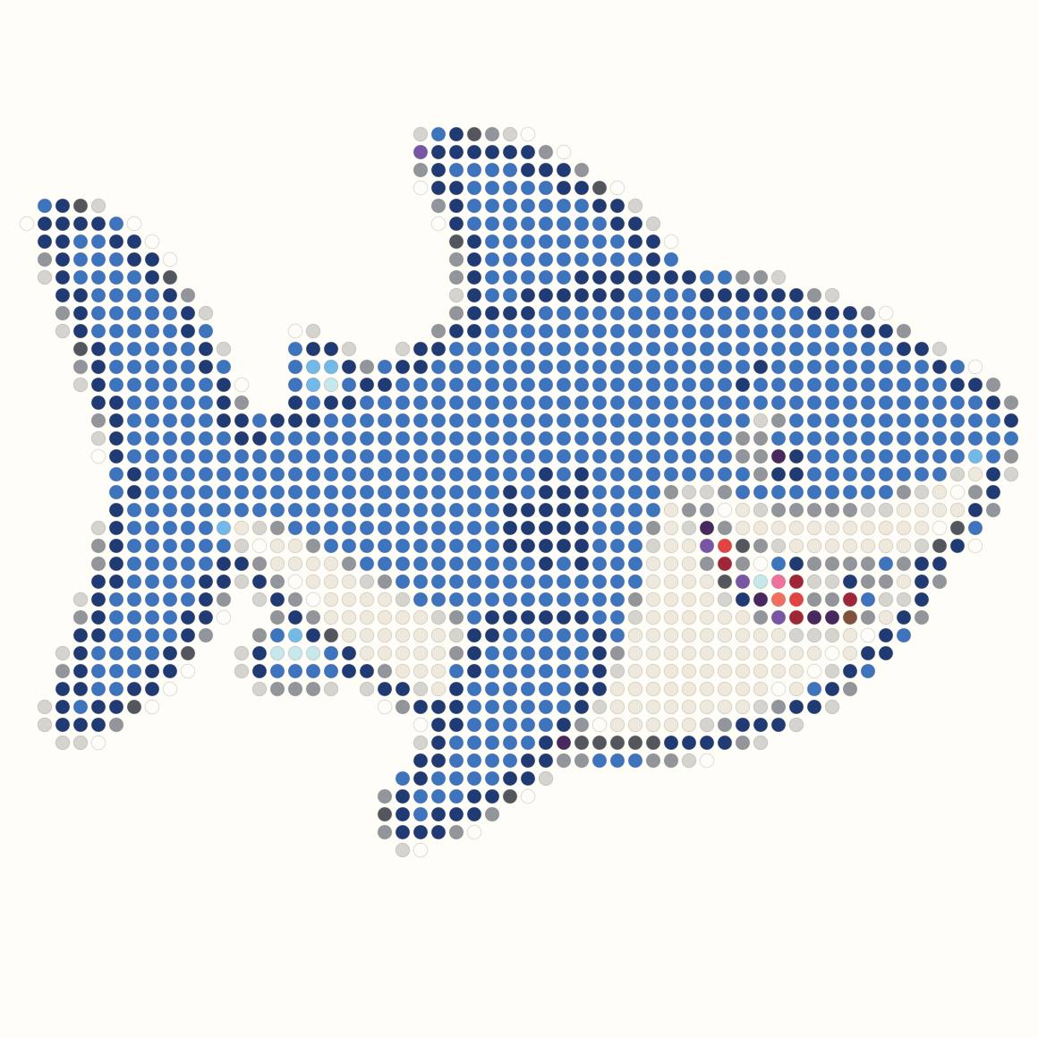 58 by 58 shark Perler bead pattern with blue body and white teeth