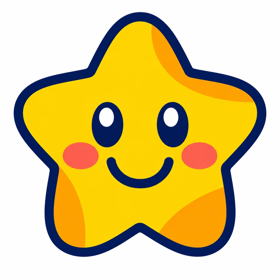 Smiling yellow star source artwork with rosy cheeks