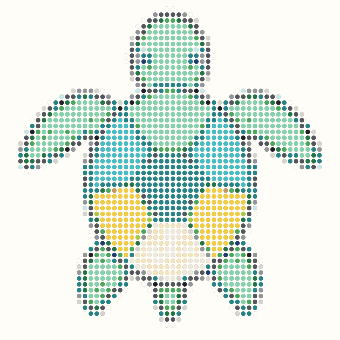 58 by 58 turtle Perler bead pattern with geometric shell panels